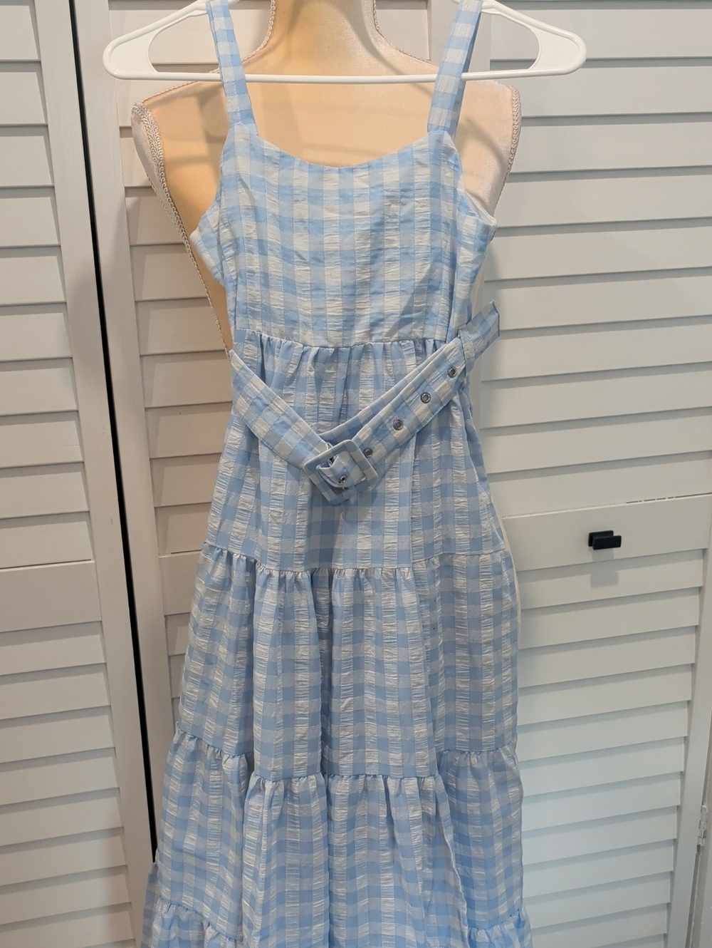 Rare Editions Girls Light Blue and White Gingham Tiered Dress